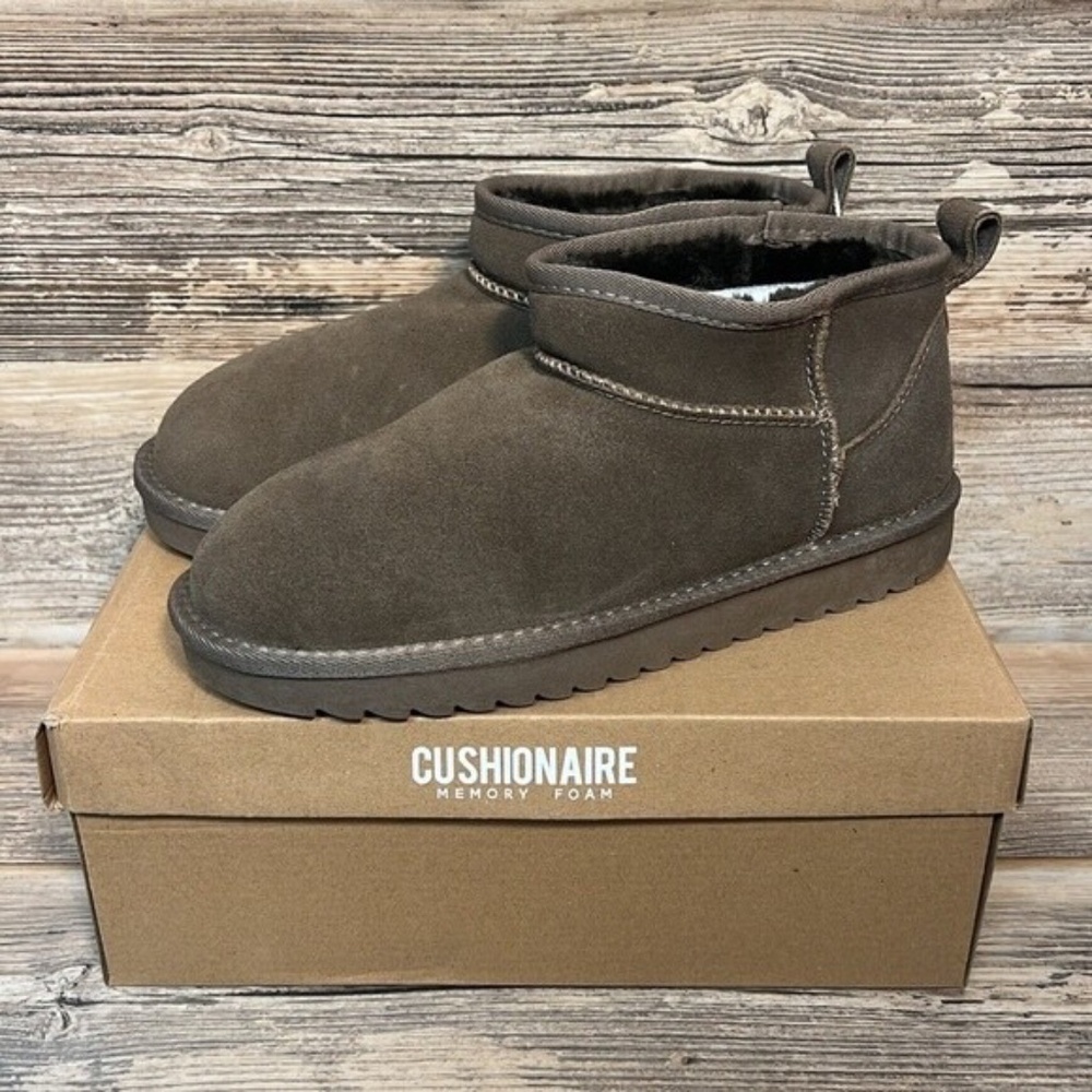 CUSHIONAIRE Women's HIP Cozy Ankle Boot in Taupe New